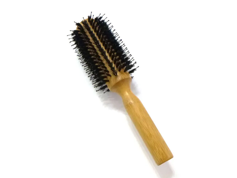 Escova de cabelo de madeira com cerdas de javali redonda de bambu