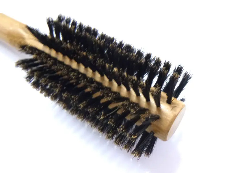 Escova de cabelo alisadora para massagem com cerdas de javali com cabo de bambu