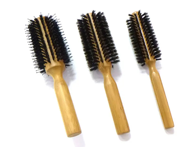 Escova de cabelo alisadora para massagem com cerdas de javali com cabo de bambu