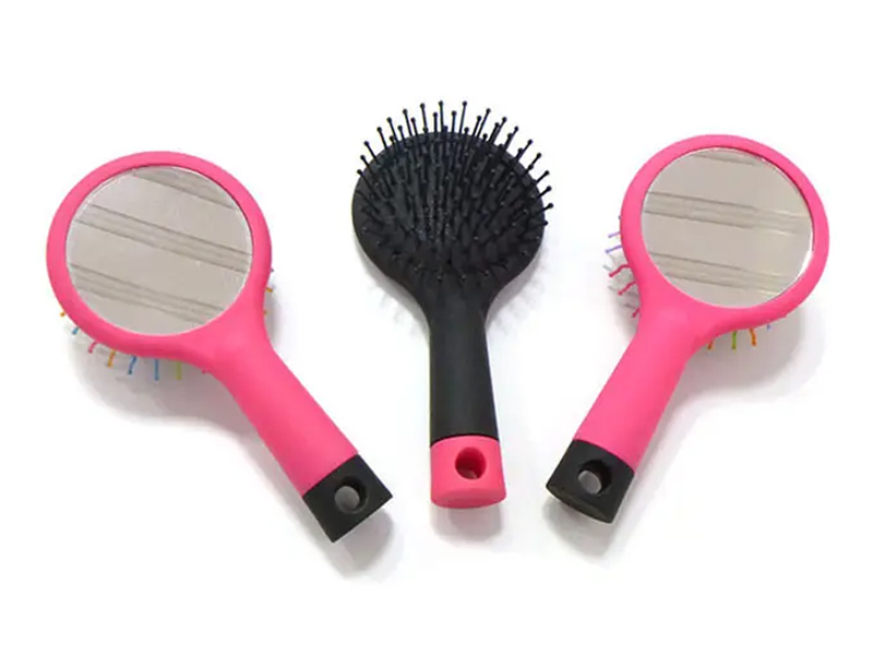 Escova de cabelo feminina arco-íris preto com ponta de bola macia e almofada para desembaraçar