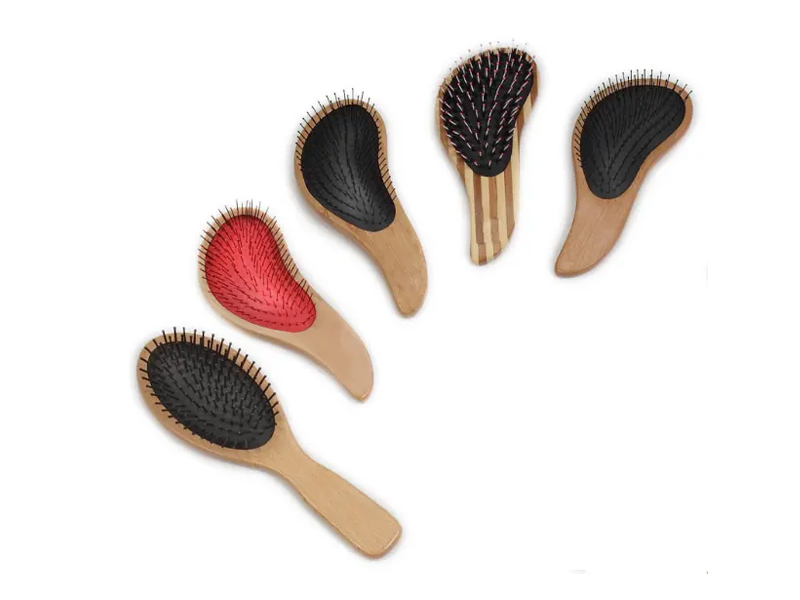 Escova de cabelo com alfinetes de almofada de madeira