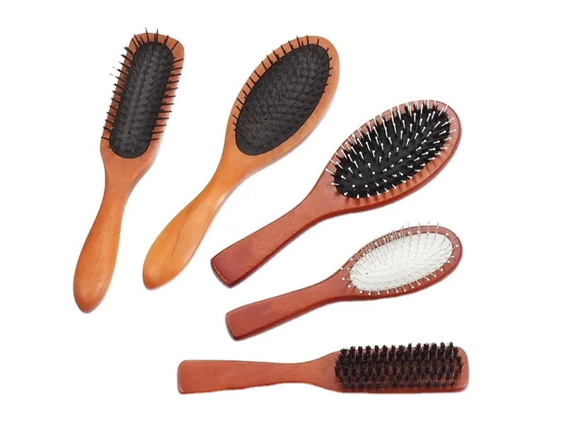 Escova de cabelo com alfinetes de almofada de madeira